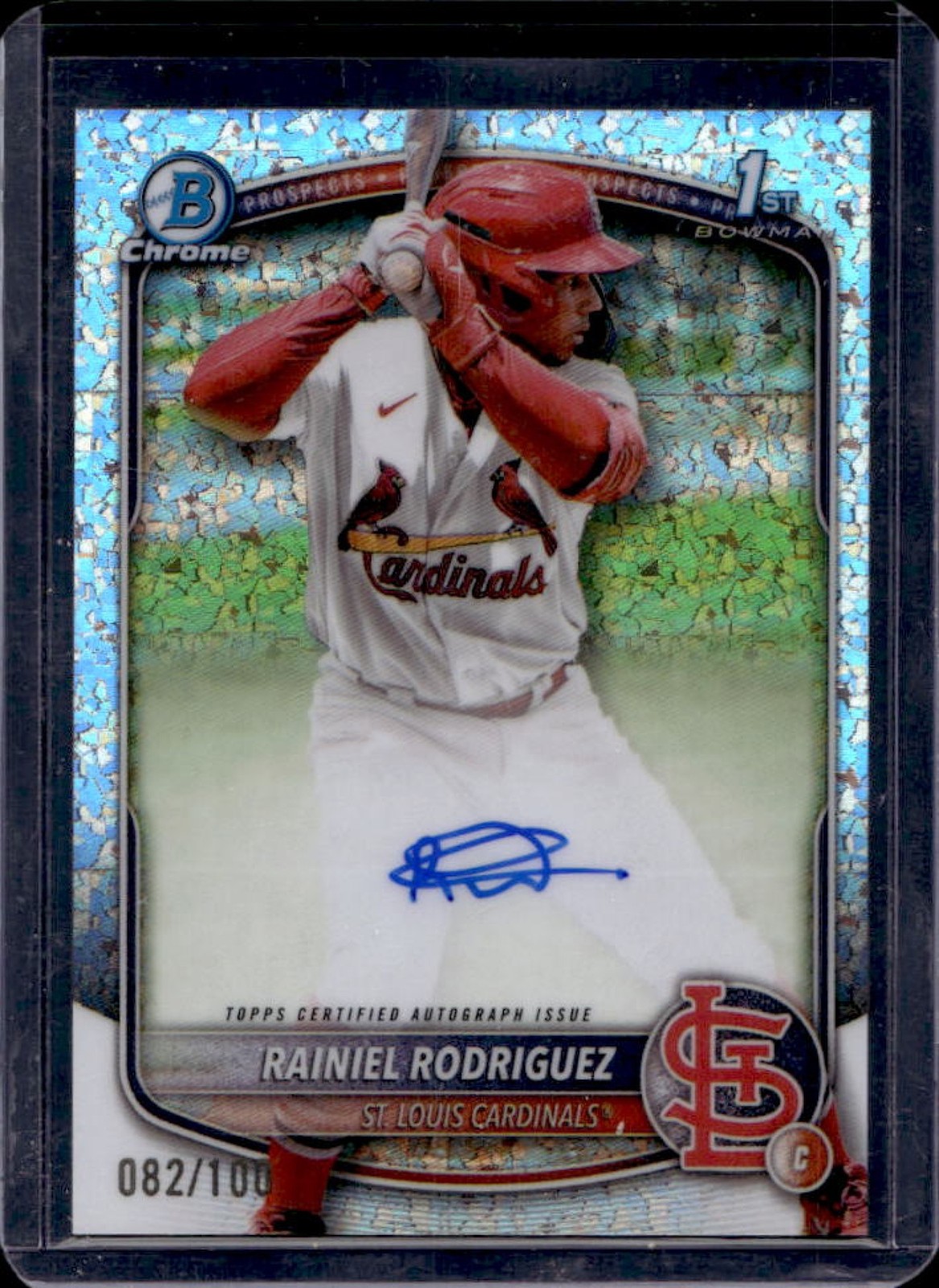 2025 Bowman Chrome Rainiel Rodriguez Auto Mini Diamonds Refractor 1st #82/100