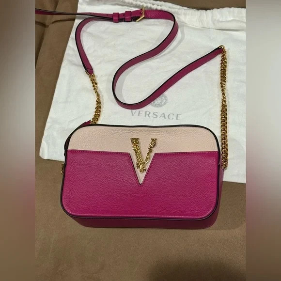versace calfskin virtus camera bag pink