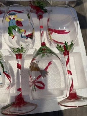 Block Twelve Days of Christmas Goblets Hand Painted Decorated Wine Glasses  for sale online | eBay