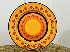 Libbey Hand Painted Sunburst Serving Platter 14.25 Yellow Orange Red  Southwest 