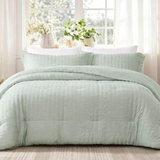 Queen Comforter Set 3PCS Seersucker Lightweight Bed Set for All Season,1 Elegant