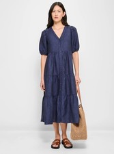 Target Size 16 Dress Blue European Linen Tiered Midi Half Sleeve