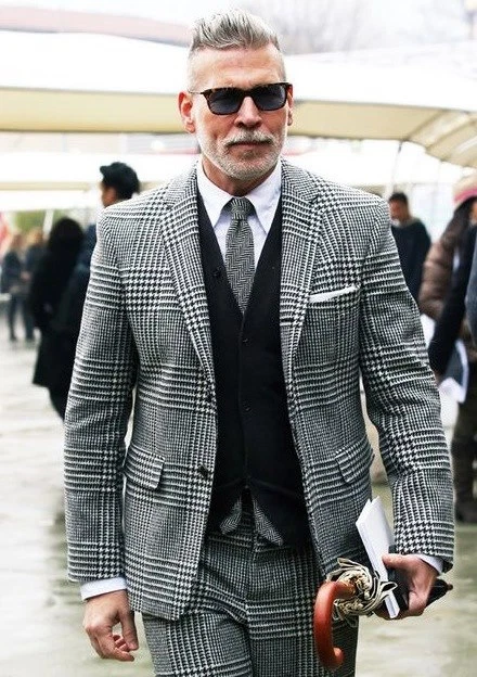 Ternos masculinos xadrez preto formal negócios casamento noivo smoking formatura casaco calça 2 peças - Imagem 2 de 4