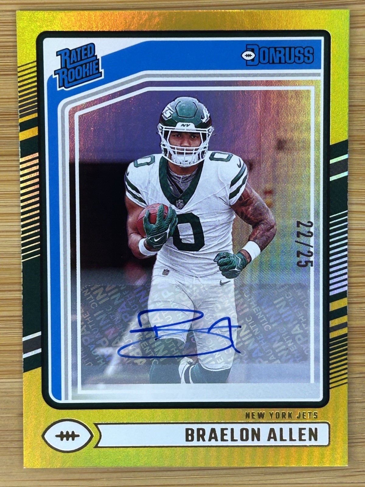 Braelon Allen GOLD RC AUTO #/25- 2024 Donruss Rated Rookie Autograph Jets
