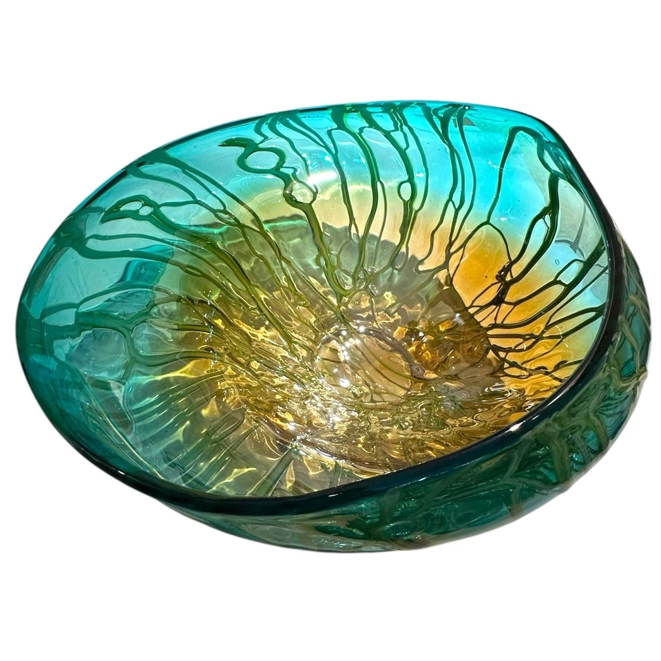 Dale Tiffany 16.5" Hand Blown Art Glass Sculpture “Marine Marigold” - Image 2 of 4