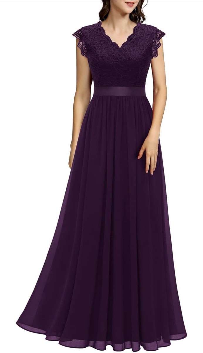 chinese dress ladies Cute Lavender Floral Lace Bridesmaid Dress with Belt main image 1