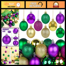 24 PCS Mardi Gras Ornaments - 2" Glitter Ball Baubles in Purple, Green, Yellow f