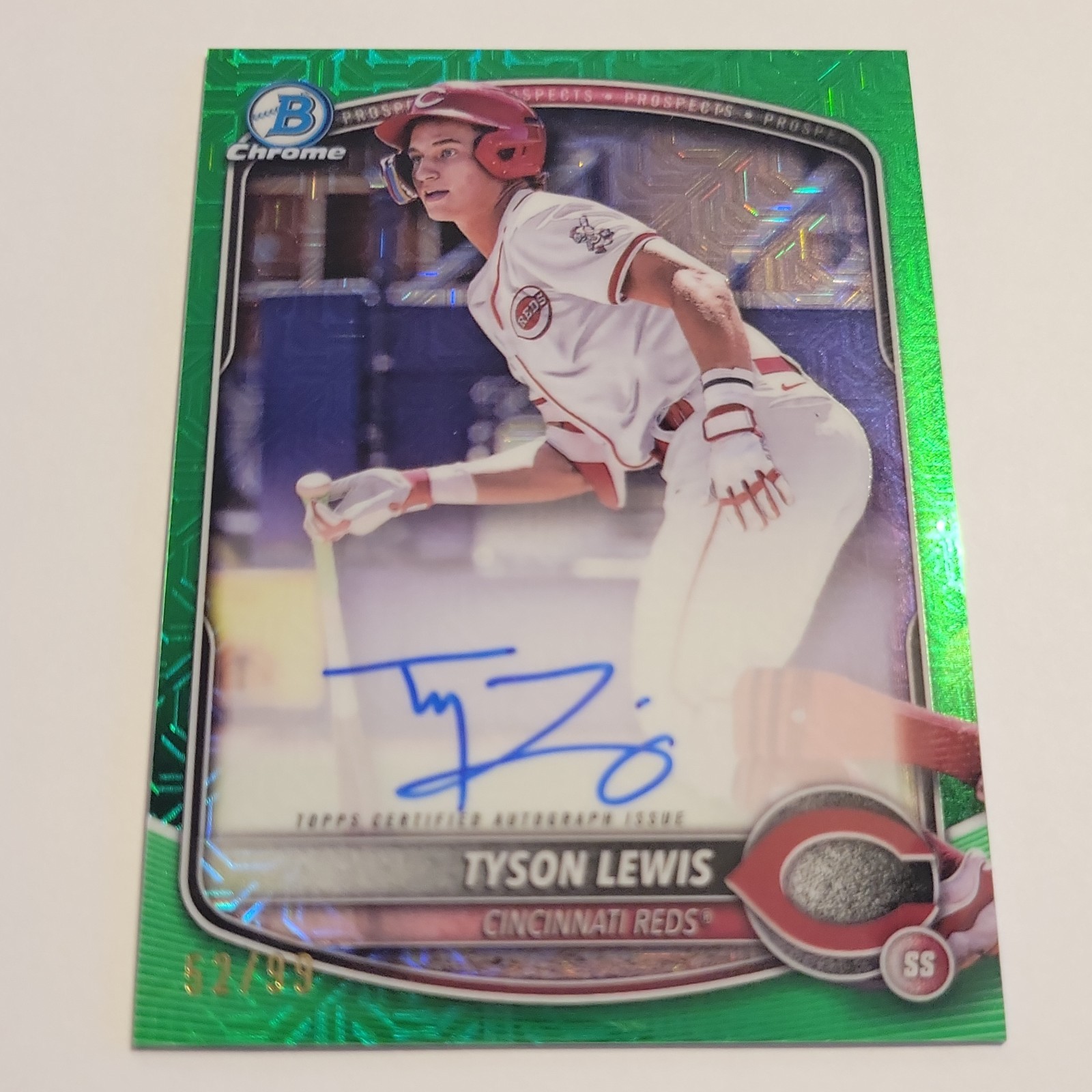 2025 Bowman Chrome Auto Tyson Lewis #BMA-TLE Green MOJO /99 Cincinnati Reds
