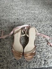 Pretty Little Thing. Pink chrome. Strappy ribbon tie shoes. Size 6.