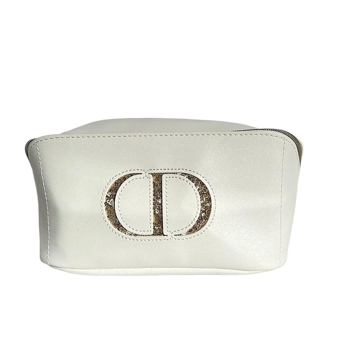 Auth Dior Beauty   Pochette polyuréthane crème et or