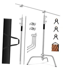 Heavy Duty C Stand 10.8ft/330cm with Holding Arm Carry Bag Sandbag Silver