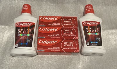 Colgate Optic White - 2  Whitening Mouthwash 16 Fl Oz - 3 Mint Toothpaste 4.2 OZ