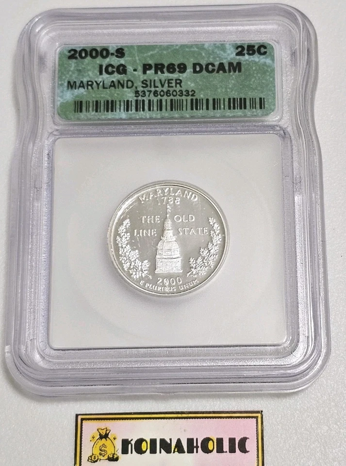 2000-S Maryland Silver Statehood Quarter  ICG PR-69 DCAM Fast Ship 🚢  - Image 3 of 4