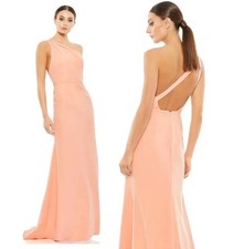 Mac Duggal Size 14 Peach 26266 One-Shoulder Jersey Mermaid Cocktail Gown Dress