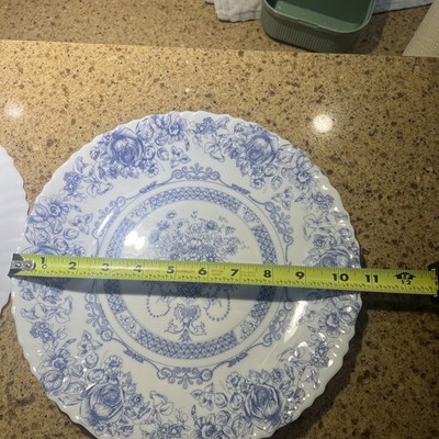 2 Arcopal Honorine Scalloped Edge Blue White Floral Dinner Plates 10.75  France.