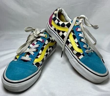 VANS Old Skool Checkered Low Top Skate Tennis Shoes Multi Color Neon M 4.5 W 6