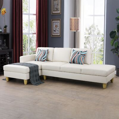 Pick Up White Faux Leather 2-Piece Couch Living Room Sofa Set