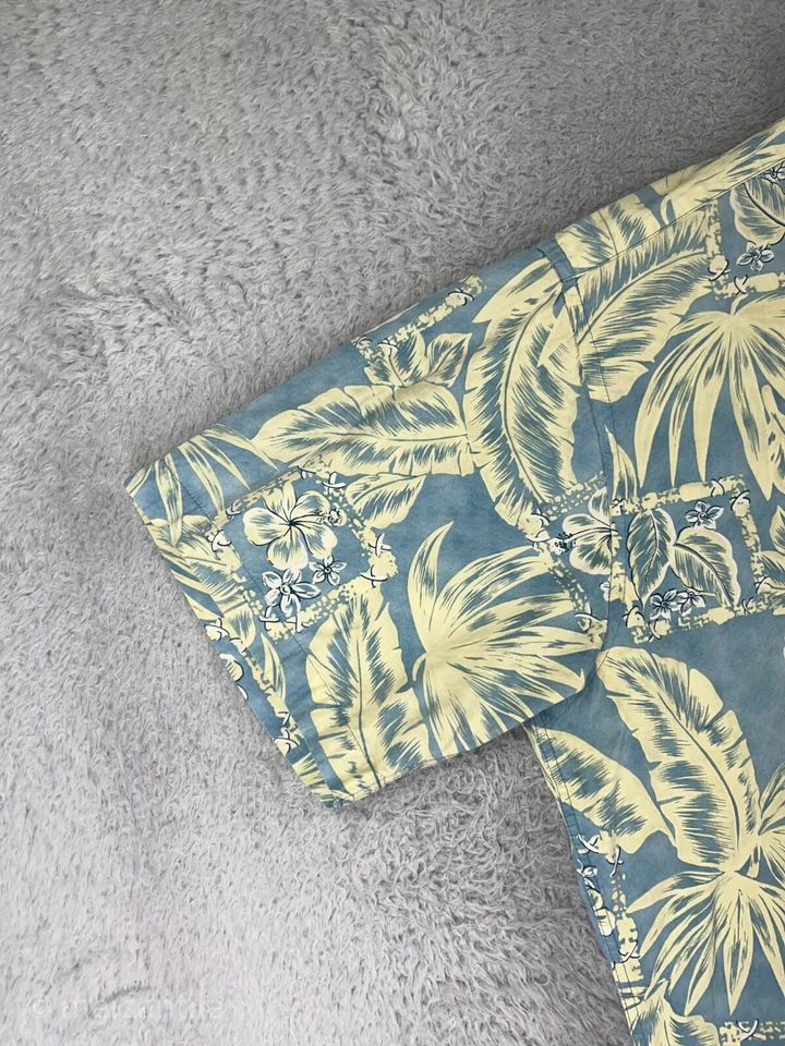 Camisa Campia Moda Para Hombre Extra Grande Azul Abotonada Hawaiana Floral Hoja Algodón Foto 3 de 4