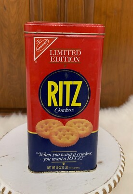 Vintage Limited Edition 1987 Nabisco Ritz Cracker Tin 9  Tall X 4 3/8  Square