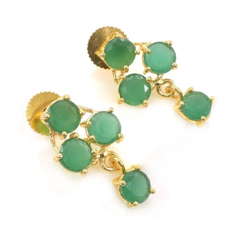 Green Onyx Gemstone Handmade Jewelry Stud Prong Earring 1" To 1.5" u334