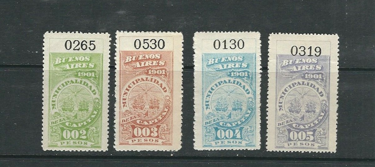 ARGENTINA BUENOS AIRES 1901 REVENUES SAILING SHIP theme, 4