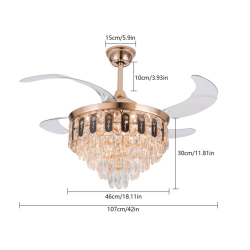 Crystal Ceiling Fan Light 6 Speed Modern LED Dimmable Pendant Lamp With Remote - Picture 12 of 23