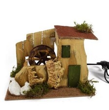 Mulino d'Acqua con Ruota elettrico 14x14x h14 cm per Presepe nuovo