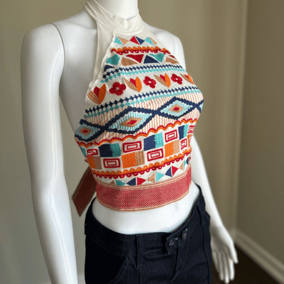Altered State Boho Embroidered Cotton Halter Top NWT