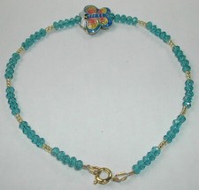 Turquoise Crystal  Gold Seed Bead Anklet Cloisonne Butterfly Handmade Jewelry