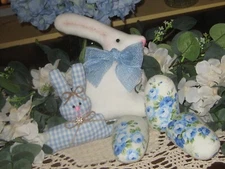 Easter Basket Rabbit  Bunny 3 Eggs Bowl Fillers Fabric Handmade Wreath Accents
