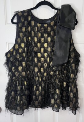Halogen Tunic Tank Top Plus Size 3X Gold Sparkle Eyelash Fringe Cocktail Party