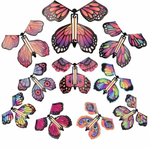 Magic Flying Butterfly Flutter Flyers Toys Random Color Wind Up Elastic Band 1pc - Picture 1 of 2