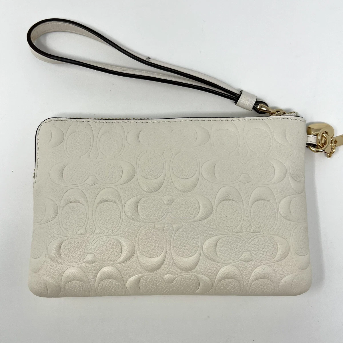 White hotsell leather wristlet
