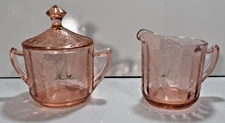 Jeanette Poinsettia Depression Glass Sugar Creamer Lid Pink Floral