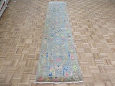 2'7 x 11'7 Runner Hand Knotted Gray Colorful Oushak Oriental Rug G10556