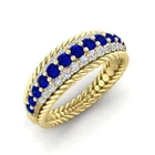 Blue Sapphire Round 3.00mm Vintage Eternity Band Ring With Yellow Gold Plated