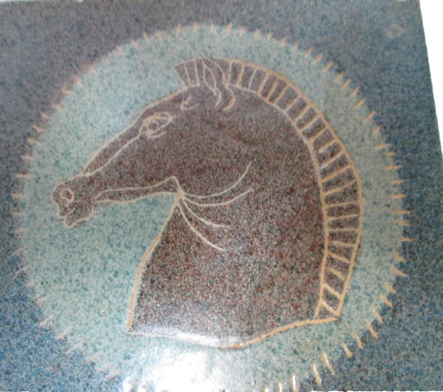 Alfaraz Spain Ceramic Art Tile Pottery 6" x 6" Horse blue brown Vintage decor - Picture 2 of 13