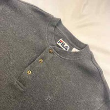Vintage Fila Men Dark Grey Cotton 1/4 Button Down Sweater Pullover XL