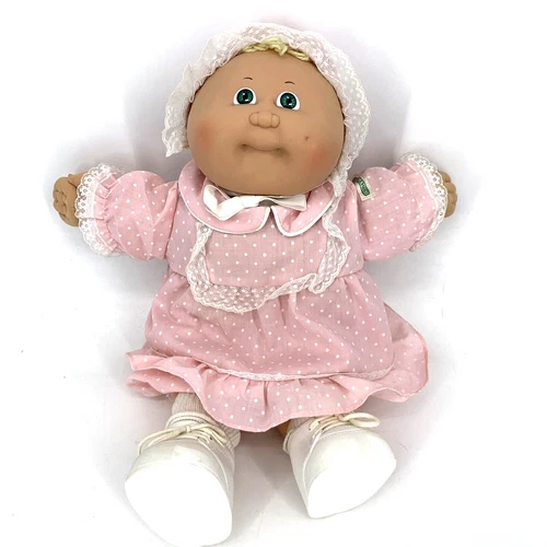 Cabbage Patch Doll Vintage Baby w Outfit Clothes Dimple Green Eyes Blonde Shoes