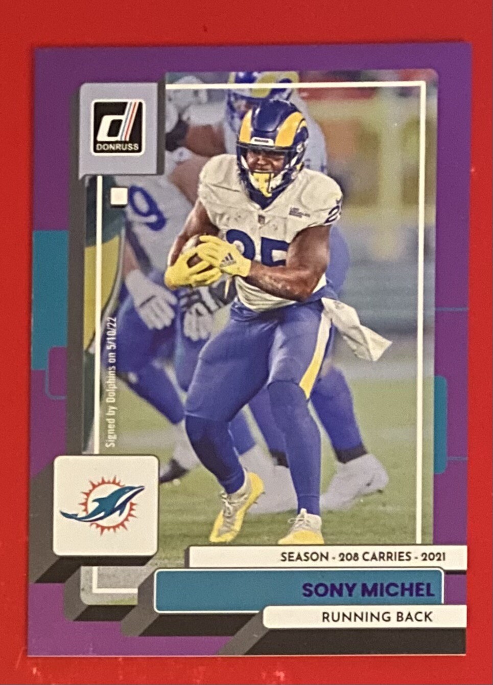 2022 Panini Donruss Season Stat Line /208 Sony Michel #16 Miami Dolphins