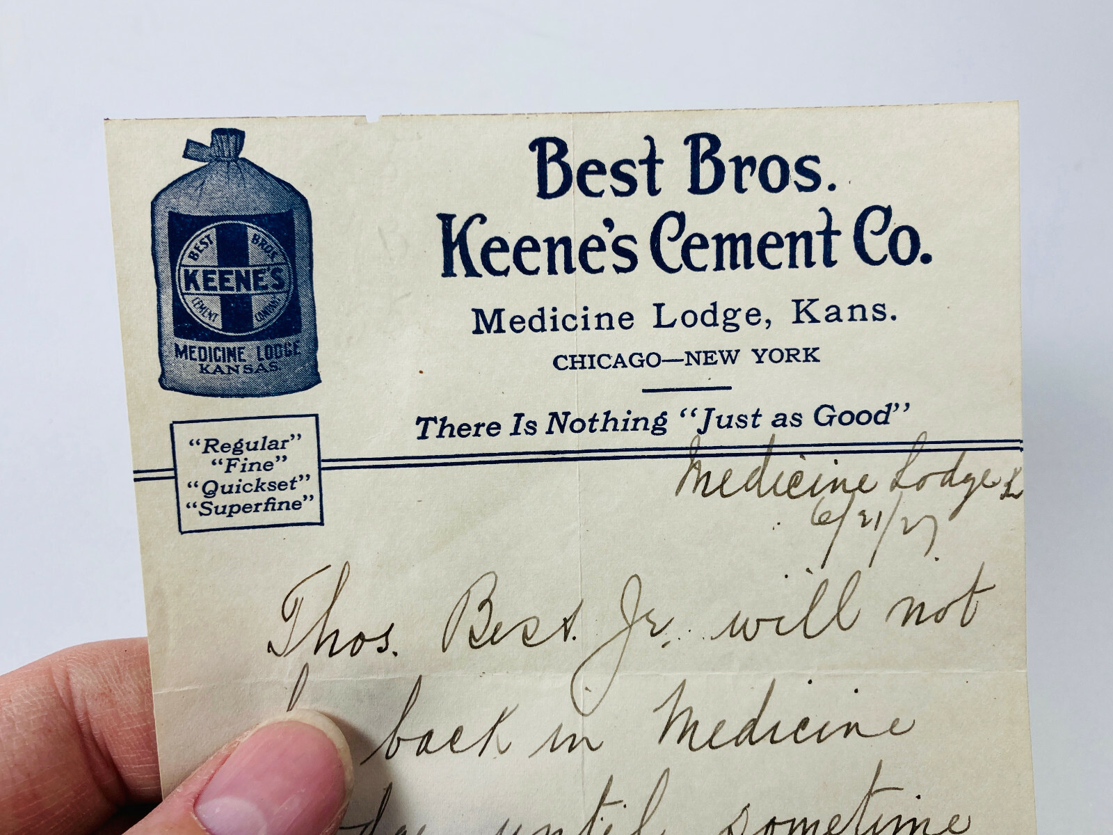 c.1900 Best Bros Keene's Cement Medicine Lodge Kansas KS advertising