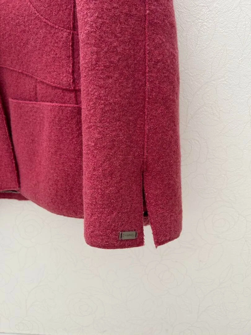 Giacca sartoriale donna CHANEL rosa bottoni tasca logo orlo catena originale taglia 36