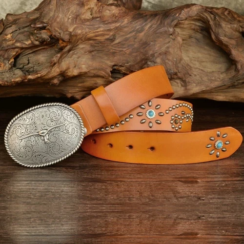 Real Leather Waist Belt Heavy Metal Stone Rivet Studded Unisex Punk Waistband - Picture 24 of 28
