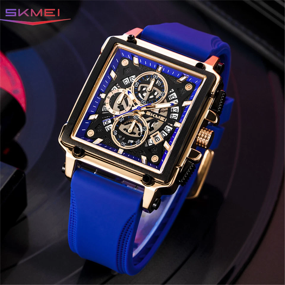 SKMEI Men Rectangle Watch Fashion Chronograph Wristwatch Boy Girl Sport Watches - Image 2 of 4