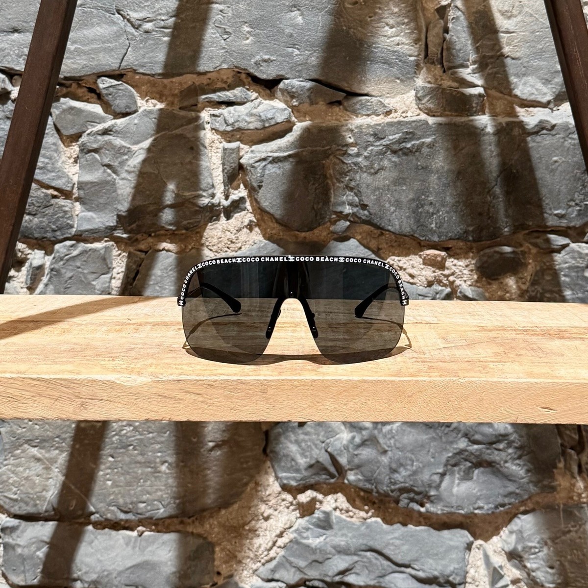 Chanel 2023 Coco Beach Black Shield Logo Sunglasses | eBay