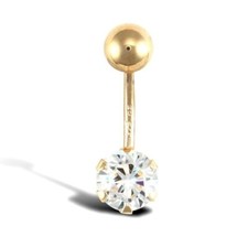 9ct Gold Solitaire Claw Set Banana Belly Bar SOLID 9ct GOLD Genuine Belly Bar