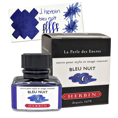 J. Herbin Bottled Fountain Pen Ink 30mL - Bleu Nuit (Midnight Blue) - H130-19