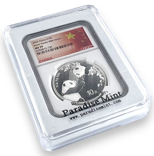 2023 China 10 Yuan 30 Gram Silver Panda NGC MS70 - Flag Label w/White Case