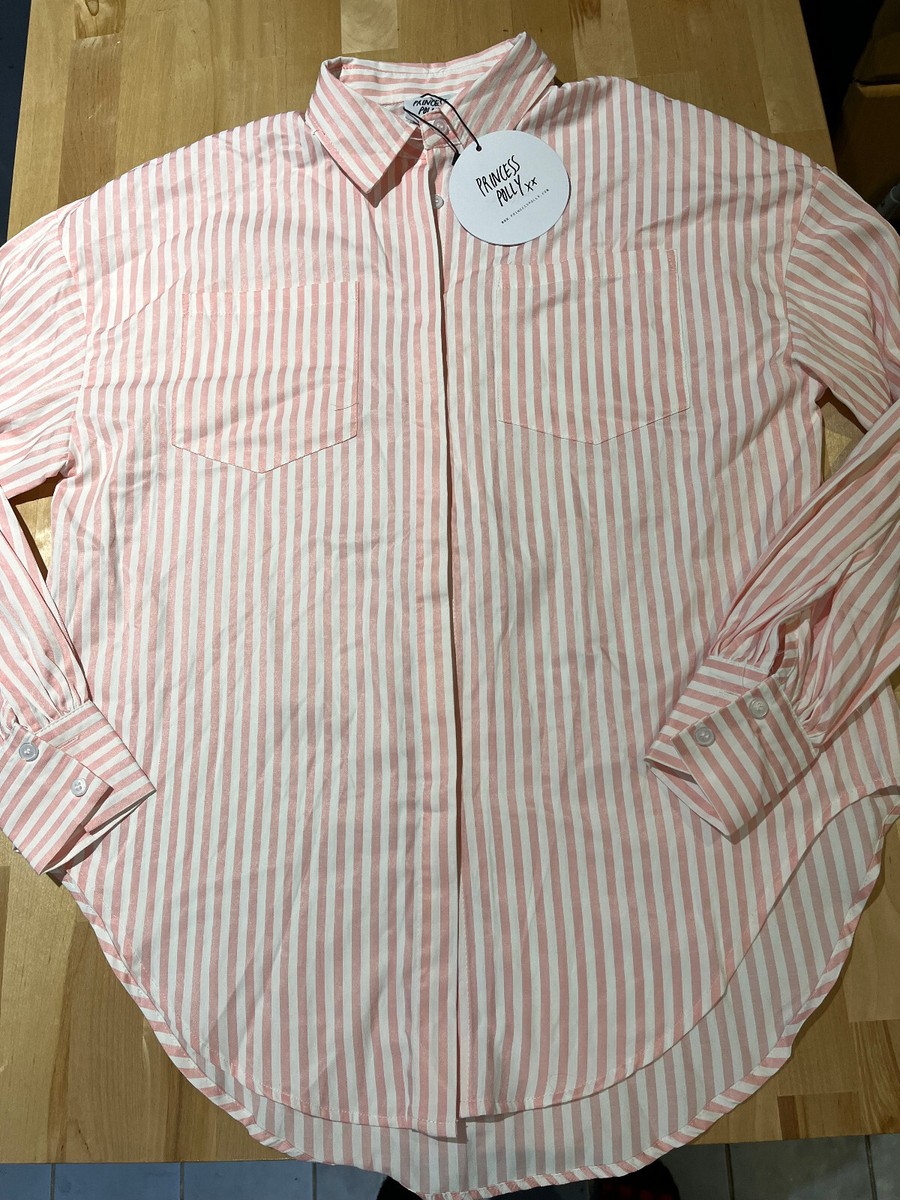 Princess Polly Swindon Shirt Pink/White Long Sleeve Button Blouse