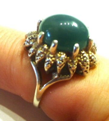 STERLINGSILBER RETRO MODERNIST CHRYSOPRAS BRUTALIST SET GROSSER KLEID RING N